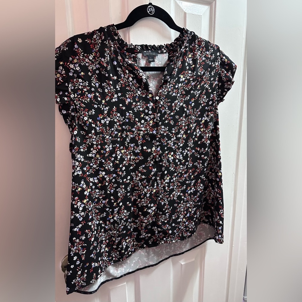 Ann Taylor Ruffle Cap Sleeve Blouse
